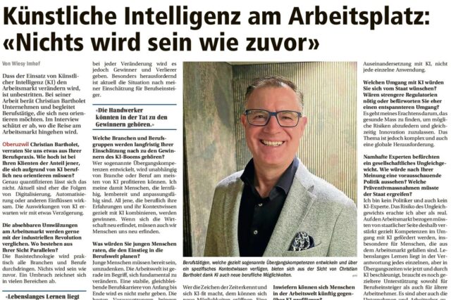 In den Wiler Nachrichten: Christian Bartholet über künstliche Intelligenz am Arbeitsplatz